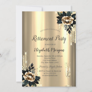 Glitter Drips,Black Roses Gold Retirement    Invitation