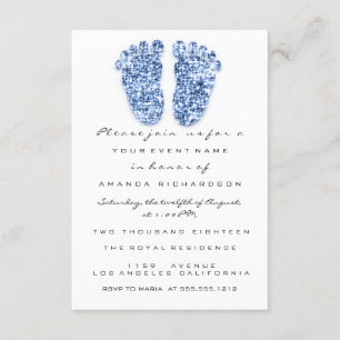 Glitter Drips Blue Baby Girl Boy  Shower Feet Invitation