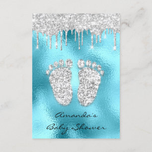 Glitter Drips Blue  Grey Baby Boy  Shower Feet Invitation