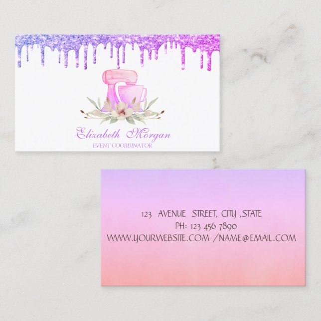 Glitter Drips Cake Mixer Bakery Business Card (Front/Back)