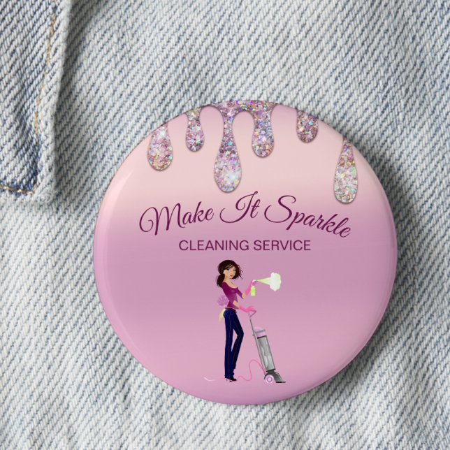 Glitter Drips Cartoon Maid Cleaning Service 6 Cm Round Badge (Creator Uploaded)
