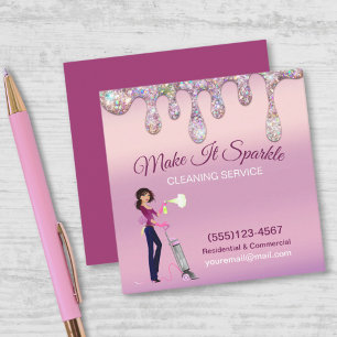 Glitter Drips Cartoon Maid Cleaning Services Square Business Card