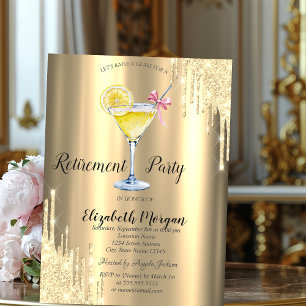 Glitter Drips,Cocktail,Gold Retirement    Invitation