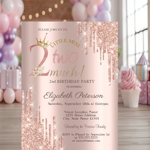  Glitter Drips Crow Rose Gold 2nd Birthday   Invitation