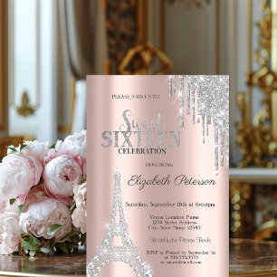 Glitter Drips,Diamonds Eiffel Tower Sweet 16  Invitation