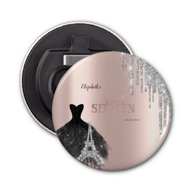 Glitter Drips,Dress,Eiffel Tower Sweet 16 Bottle Opener (Front)