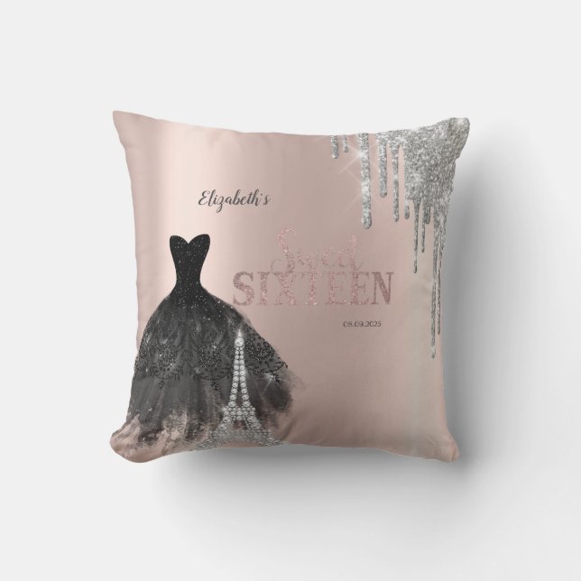 Glitter Drips,Dress,Eiffel Tower Sweet 16 Cushion (Front)