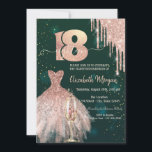 Glitter Drips Dress Glass Green 18th Birthday  Invitation<br><div class="desc">Elegant rose gold glitter drips,  champagne glass and elegant dress on a green background.</div>