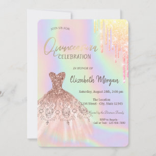Glitter Drips Dress Holographic Quinceañera Invitation