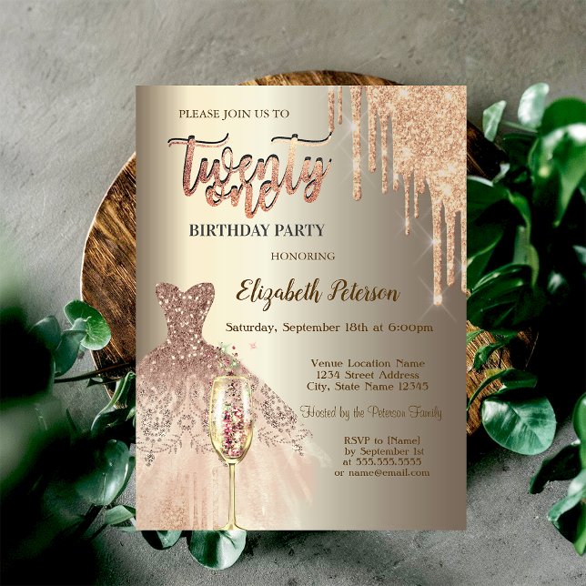 Glitter Drips,Dress Wine Glass Champagne  21st  Invitation (Creator Uploaded)