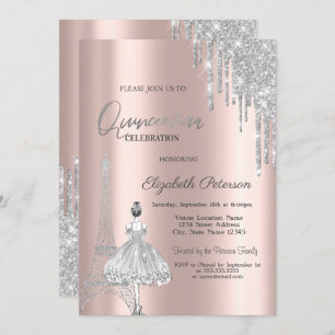 Glitter Drips,Eiffel Tower Ballerina Quinceañera Invitation