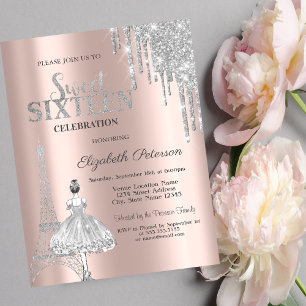 Glitter Drips,Eiffel Tower Ballerina Sweet 16  Invitation
