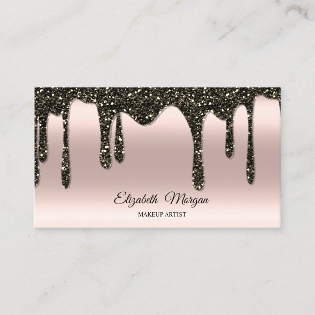 Glitter Drips Elegant Professional Rose Gold Business Card (Front)