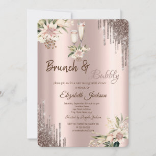 Glitter Drips Floral Wine Glass Bridal Shower Invitation