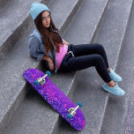 Glitter Drips Girly Purple Pink Skateboard<br><div class="desc">Girly skateboard featuring purple and pink faux glitter dripping against a purple background.</div>