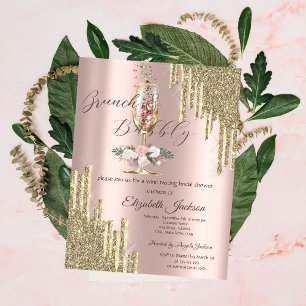 Glitter Drips,Glass,Brunch & Bubbly Bridal Shower Invitation
