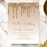 Glitter Drips Gold 90th Birthday Party Invitation Postcard<br><div class="desc">This trendy 90th birthday invitation features a sparkly gold faux glitter drip border and ombre background. The words "90th Birthday" and the name of the guest of honour appear in casual gold handwriting script,  with the rest of the customisable text in gold sans serif font.</div>