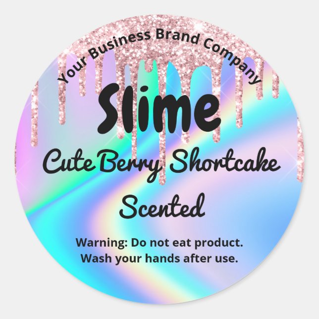 Glitter Drips Holographic Unicorn Rainbow Pattern Classic Round Sticker (Front)