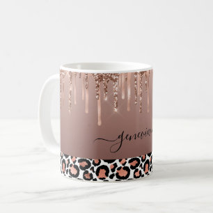 Glitter Drips Leopard Rose Gold Girly  Coffee Mug