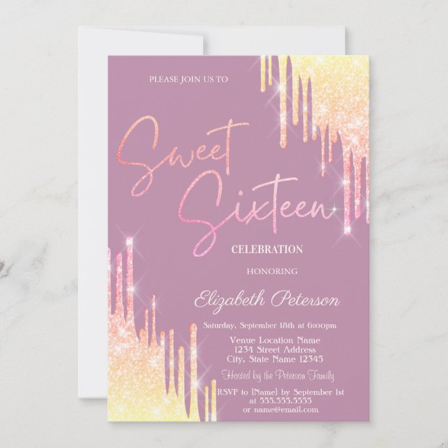  Glitter Drips Light Blue Sweet 16   Invitation (Front)