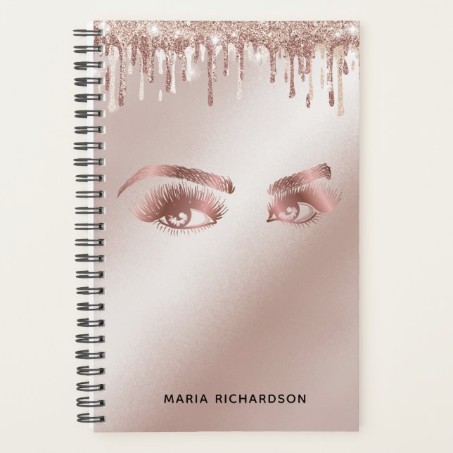 Glitter Drips Makeup Eyebrow Eyes Lashes Rose Gold Planner (Front)