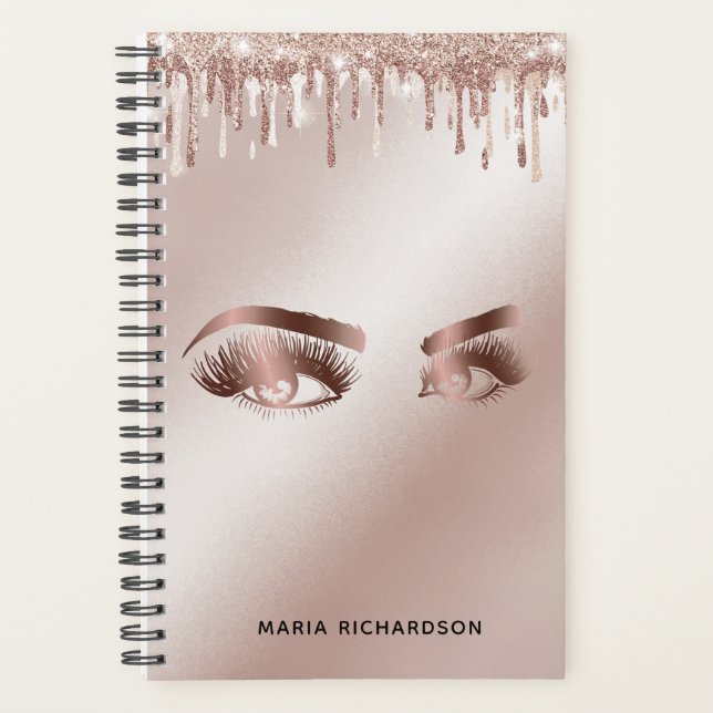 Glitter Drips Makeup Eyebrow Eyes Lashes Rose Gold Planner (Front)