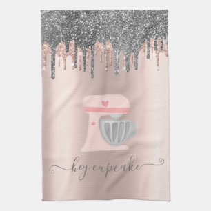 Glitter Drips Mixer Heart Rose Gold Tea Towel