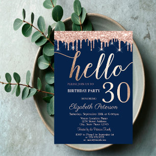 Glitter Drips Navy Blue 30th Birthday Party   Invitation