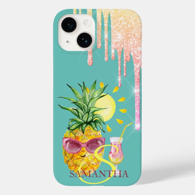 Glitter Drips Pineapple Sun Cocktail Mint Green Case-Mate iPhone Case (Back)