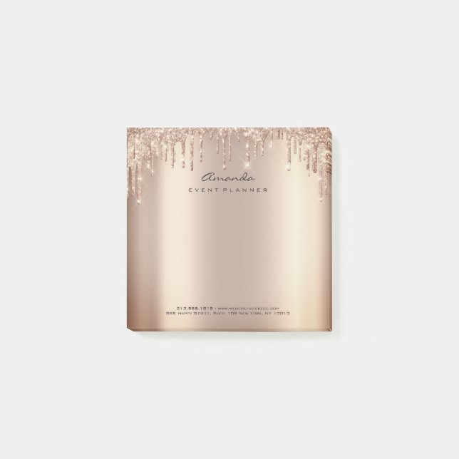 Glitter Drips Pink Rose Gold Name Adress Sparkly Post-it Notes (Front)