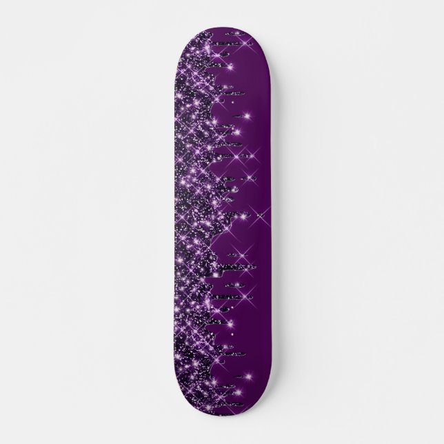 Glitter Drips Purple Girly Skateboard (Front)