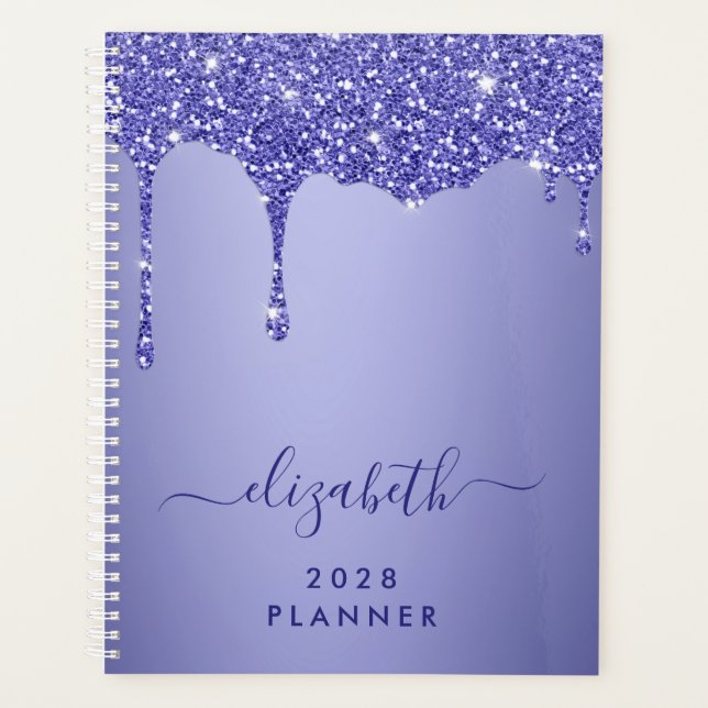 Glitter Drips Purple Monogrammed Planner (Front)