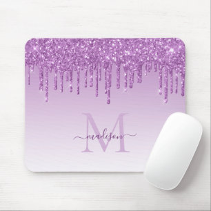 Glitter Drips Purple Plum Sparkle Monogram Elegant Mouse Mat