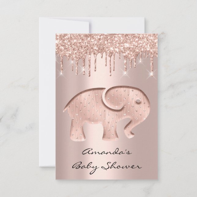 Glitter Drips Rose Baby Shower Elephant Invitation (Back)