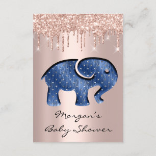 Glitter Drips Rose Baby Shower Elephant Navy Invitation