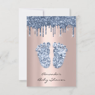 Glitter Drips Rose Blue Baby Boy Shower Feet  Invitation