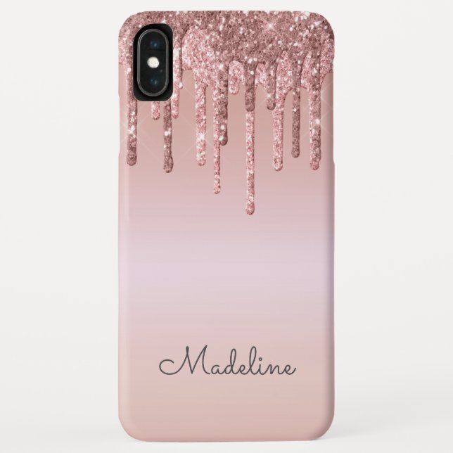 Glitter Drips Rose Blush Pink Black Script Name Case-Mate iPhone Case (Back)