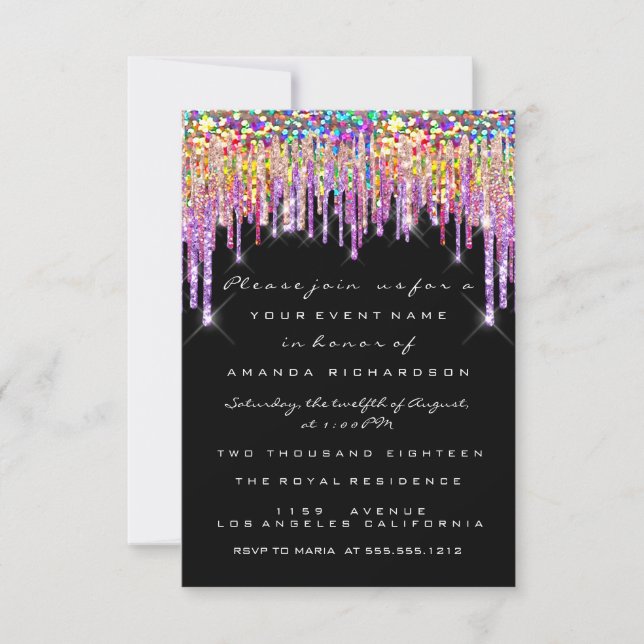 Glitter Drips Rose Bridal 16th Rainbow Mermaid Invitation (Front)