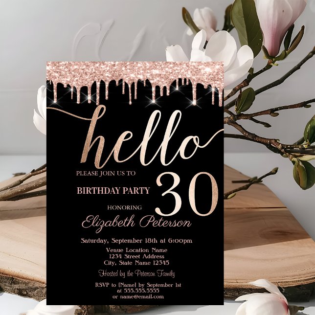 Glitter Drips Rose Gold 30th Birthday Party  Invitation (Creator Uploaded)