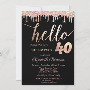 Glitter Drips Rose Gold 40th Birthday Party Invitation