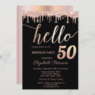 Glitter Drips Rose Gold 50th Birthday Party Invitation