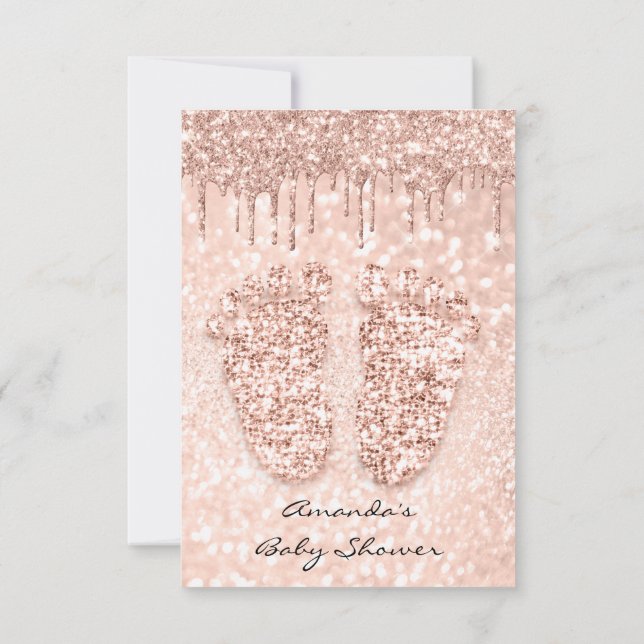 Glitter Drips Rose Gold  Baby Shower Feet Foot Invitation (Back)
