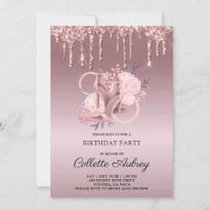 Glitter Drips Rose Gold Birthday Invitation