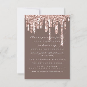 Glitter Drips Rose Gold Black Bridal Sweet 16th Invitation