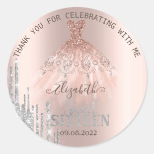 Glitter Drips Rose Gold  Dress Sweet 16   Classic Round Sticker