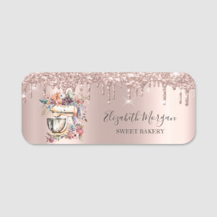 Glitter Drips,Rose Gold Floral Mixer Name Tag