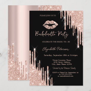 Glitter Drips Rose Gold Lips Black Invitation