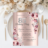 Glitter Drips Rose Gold Pink Floral 85th Birthday