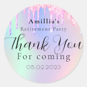 Glitter Drips Script Retirement Thank You Favor Classic Round Sticker