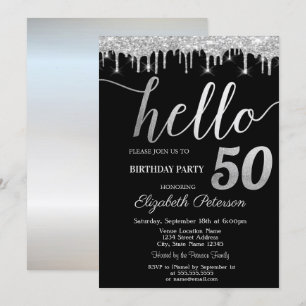 Glitter Drips Silver 50th Birthday Party Invitation